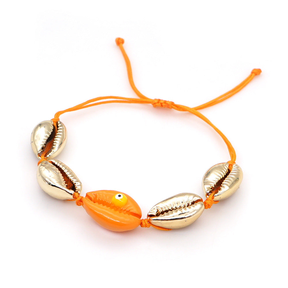 Wholesale Colorful Gold Plated Natural Seashell Oil Drip Eyes Hand Woven Bracelet