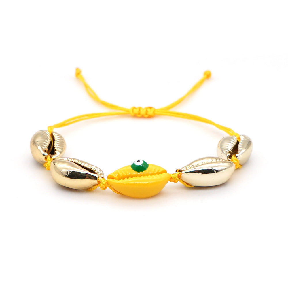 Wholesale Colorful Gold Plated Natural Seashell Oil Drip Eyes Hand Woven Bracelet