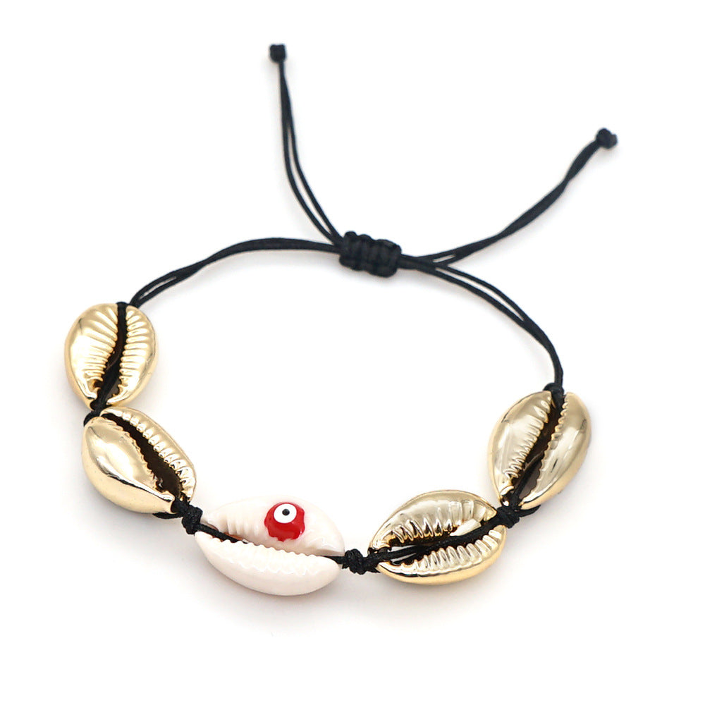 Wholesale Colorful Gold Plated Natural Seashell Oil Drip Eyes Hand Woven Bracelet