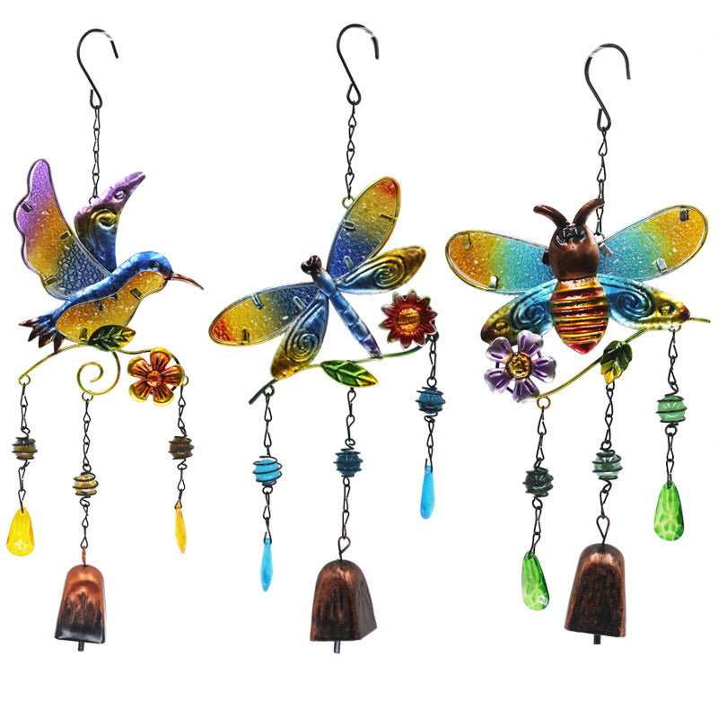 Wholesale Wrought iron wind chime diamond glass painted bell wind chime pipe pendant