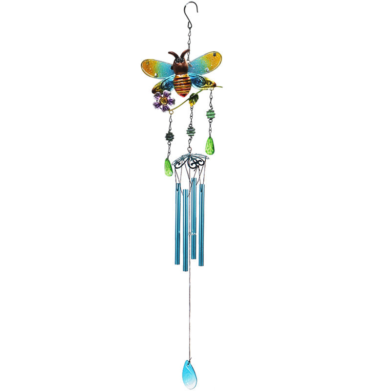 Wholesale Wrought iron wind chime diamond glass painted bell wind chime pipe pendant