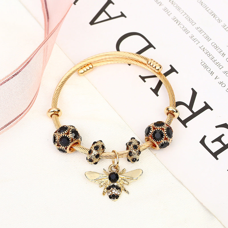 Wholesale Titanium Steel Gold Silver Adjustable Bee Shiny Bracelet