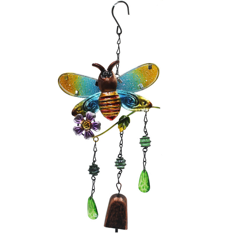 Wholesale Wrought iron wind chime diamond glass painted bell wind chime pipe pendant