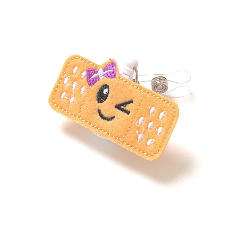 Wholesale Badge Reels Fabric Smiley Face Retractable Keychain