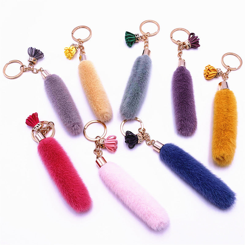 Wholesale Creative tassel keychain cute bag cartoon plush pendant car keychain