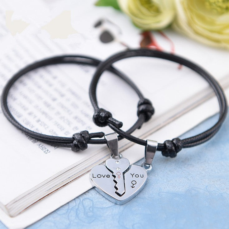 Wholesale Heart Key Lock Combination Leather Cord Bracelet