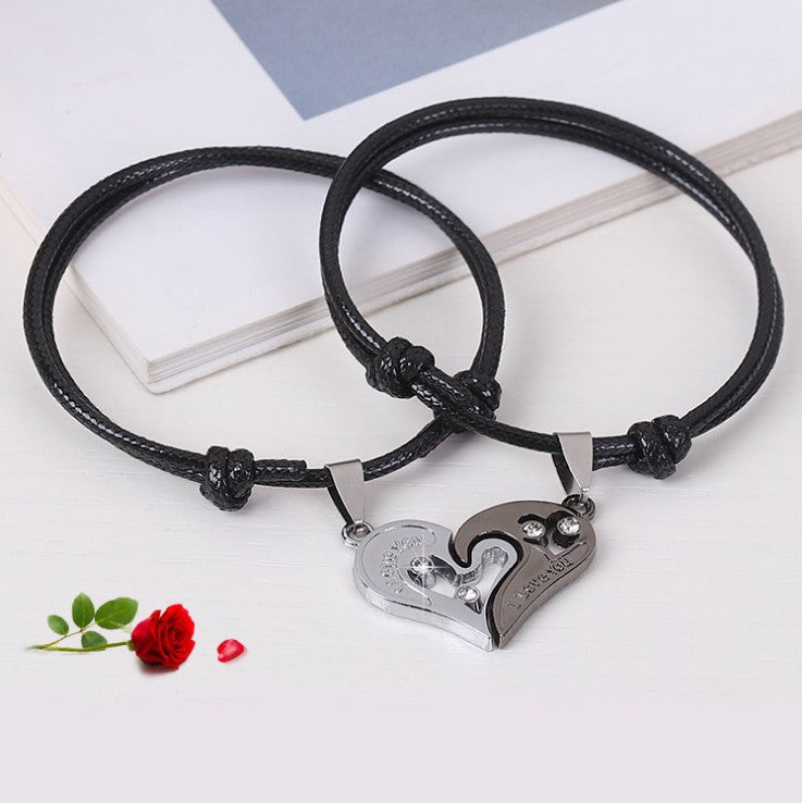 Wholesale Heart Key Lock Combination Leather Cord Bracelet