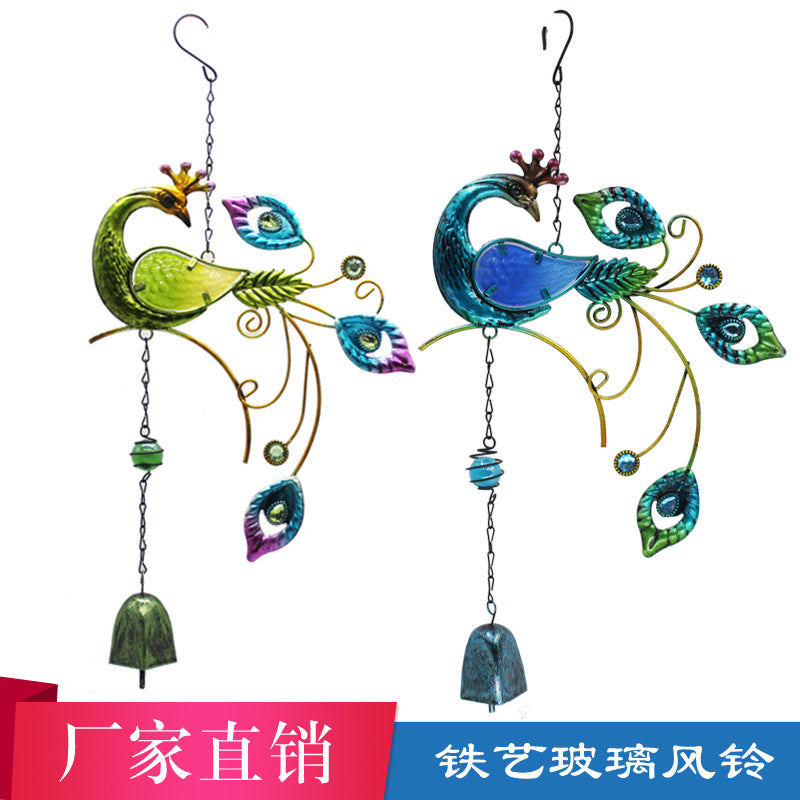 Wholesale Peacock wind chime creative metal glass painted pendant