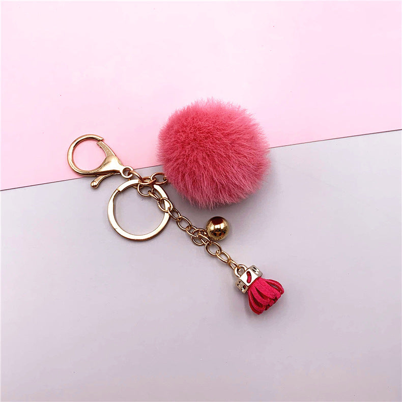 Wholesale Creative keychain cute tassel fruit color fur ball car keychain