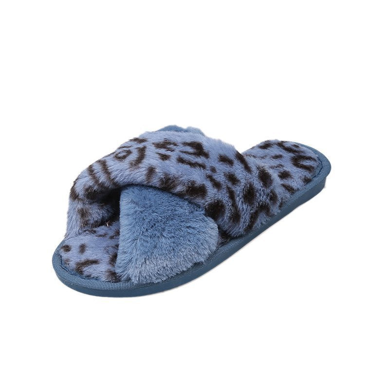 Wholesale Indoor Flat Non-slip Leopard Cross Cotton Slippers
