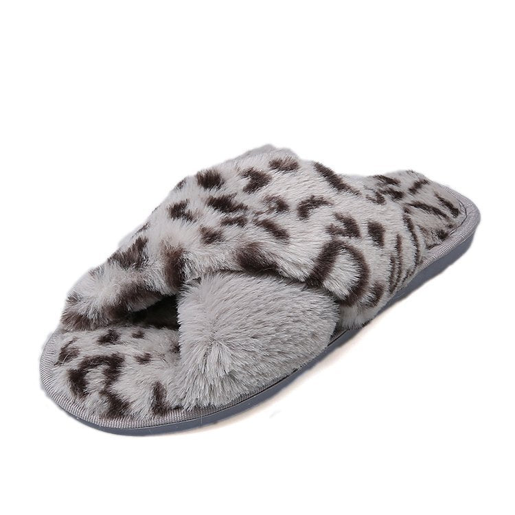 Wholesale Indoor Flat Non-slip Leopard Cross Cotton Slippers