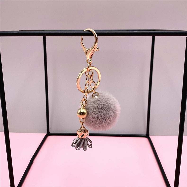 Wholesale Creative keychain cute tassel fruit color fur ball car keychain