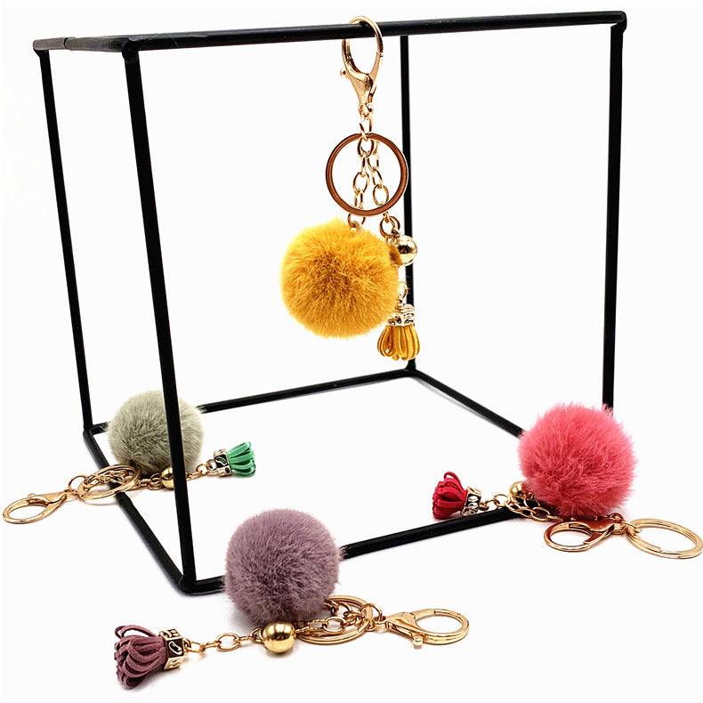 Wholesale Creative keychain cute tassel fruit color fur ball car keychain