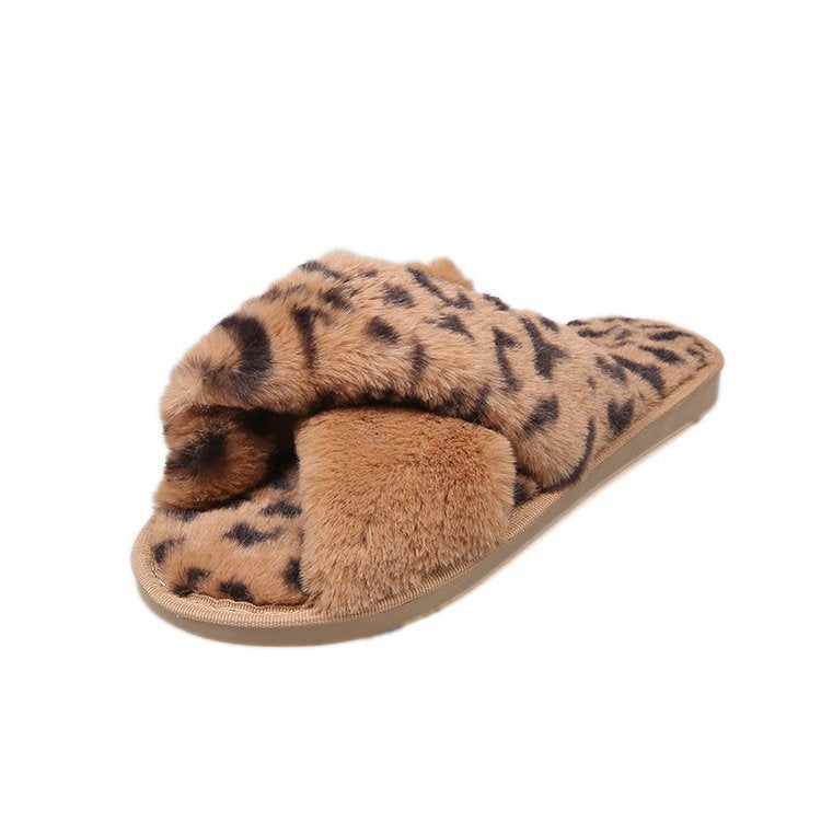 Wholesale Indoor Flat Non-slip Leopard Cross Cotton Slippers