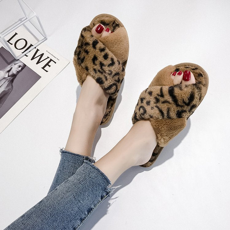 Wholesale Indoor Flat Non-slip Leopard Cross Cotton Slippers