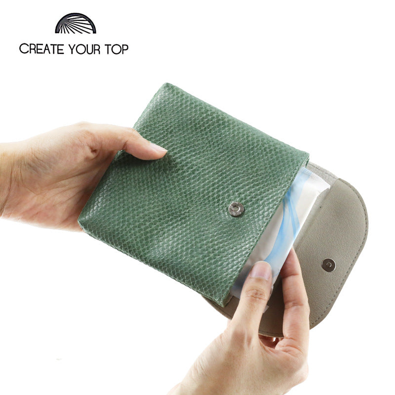 Wholesale Snake Print PU Leather Waterproof Aunt Towel Bag Mini Coin Purse