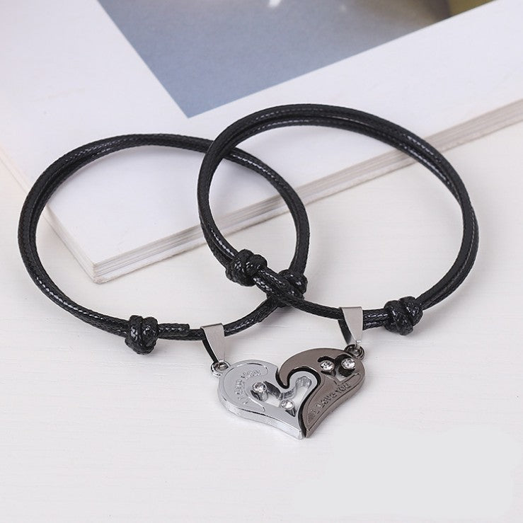 Wholesale Heart Key Lock Combination Leather Cord Bracelet