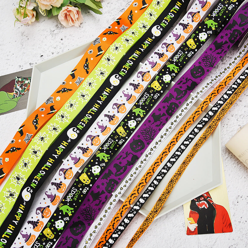 Wholesale New Halloween Webbing 1cm Spot Holiday Decoration Small Roll Ribbon Jewelry Gift Box
