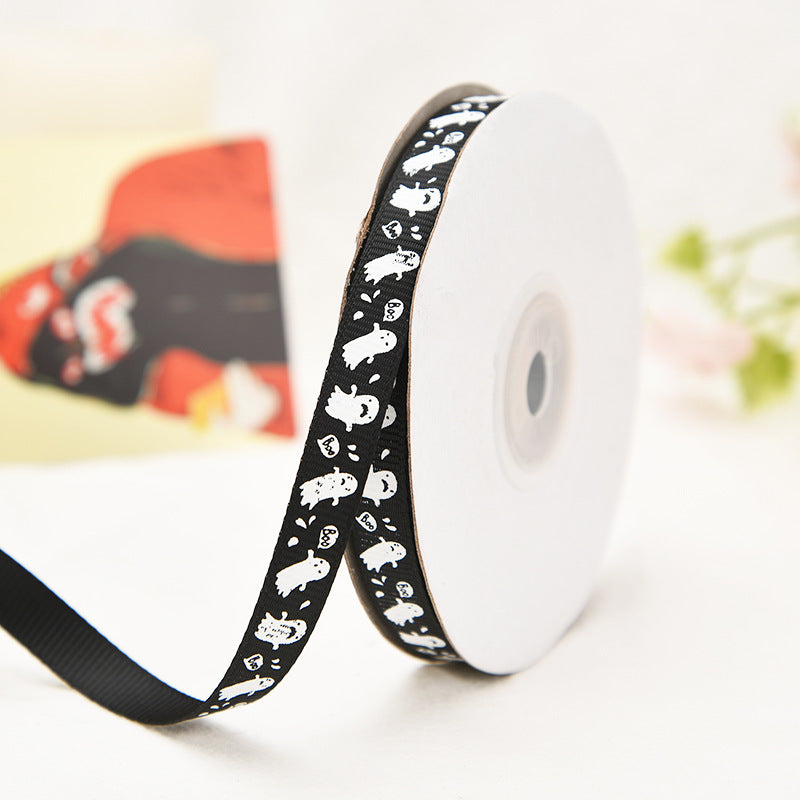 Wholesale New Halloween Webbing 1cm Spot Holiday Decoration Small Roll Ribbon Jewelry Gift Box