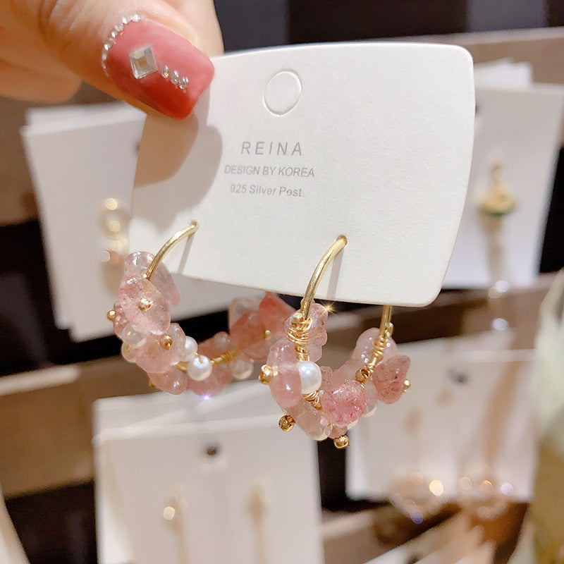 Wholesale Pink Gemstone S925 Silver Needle Copper Earrings