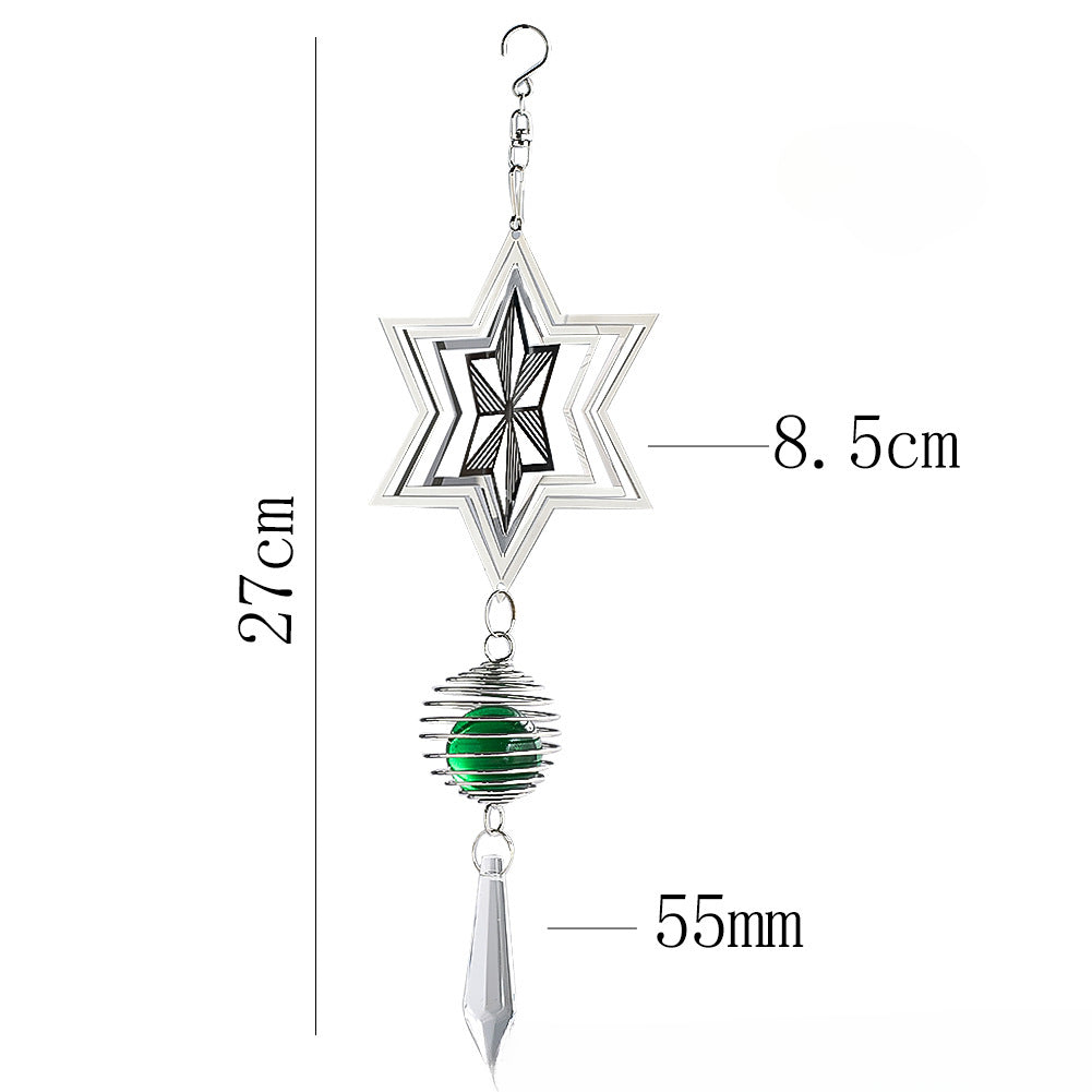 Wholesale 3D Snowflake Six Pointed Star Stainless Steel Rotating Wind Chimes