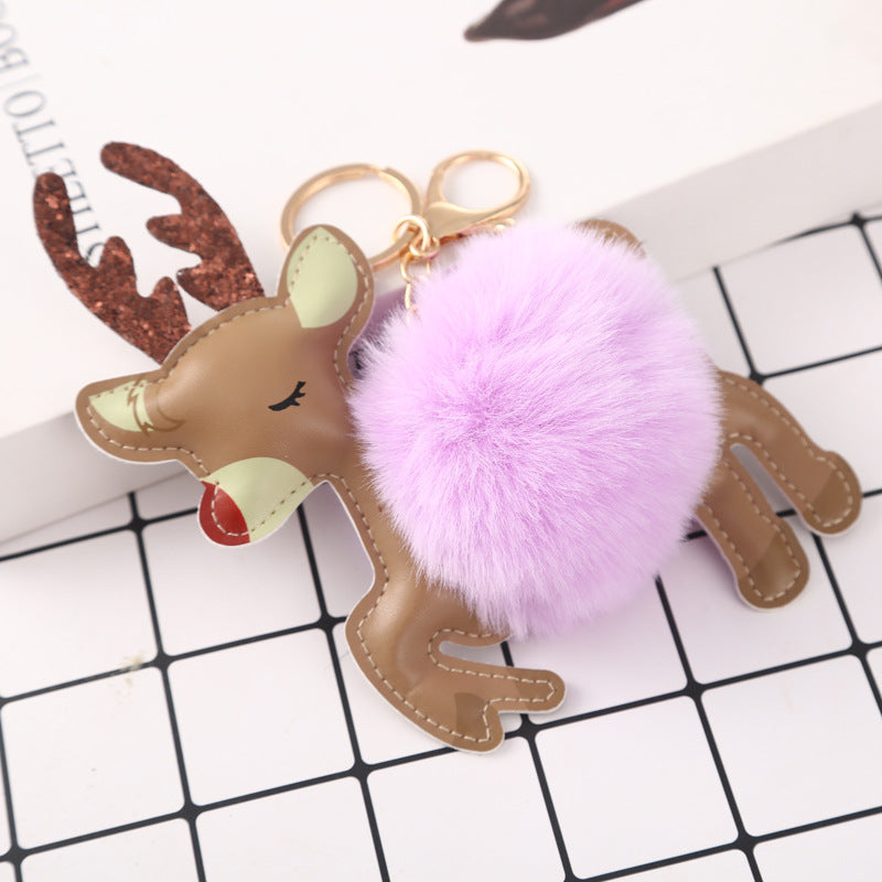 Wholesale PU Christmas Plush Ball Keychain