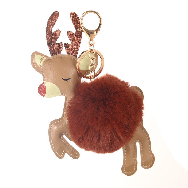Wholesale PU Christmas Plush Ball Keychain