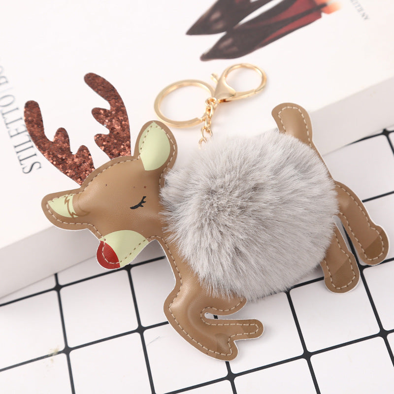 Wholesale PU Christmas Plush Ball Keychain