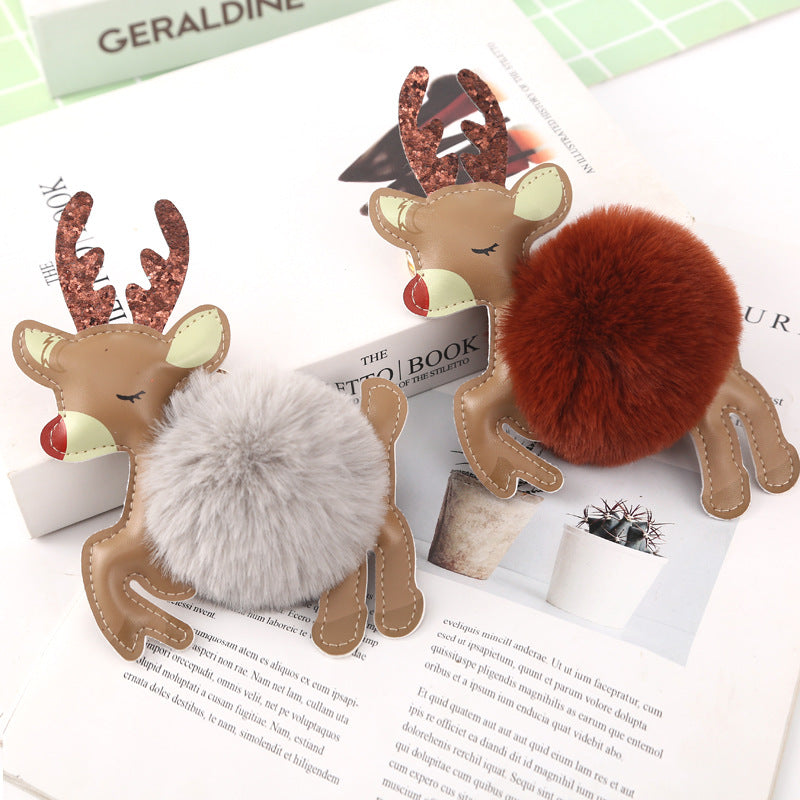 Wholesale PU Christmas Plush Ball Keychain