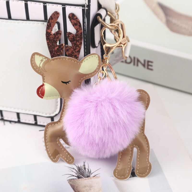 Wholesale PU Christmas Plush Ball Keychain