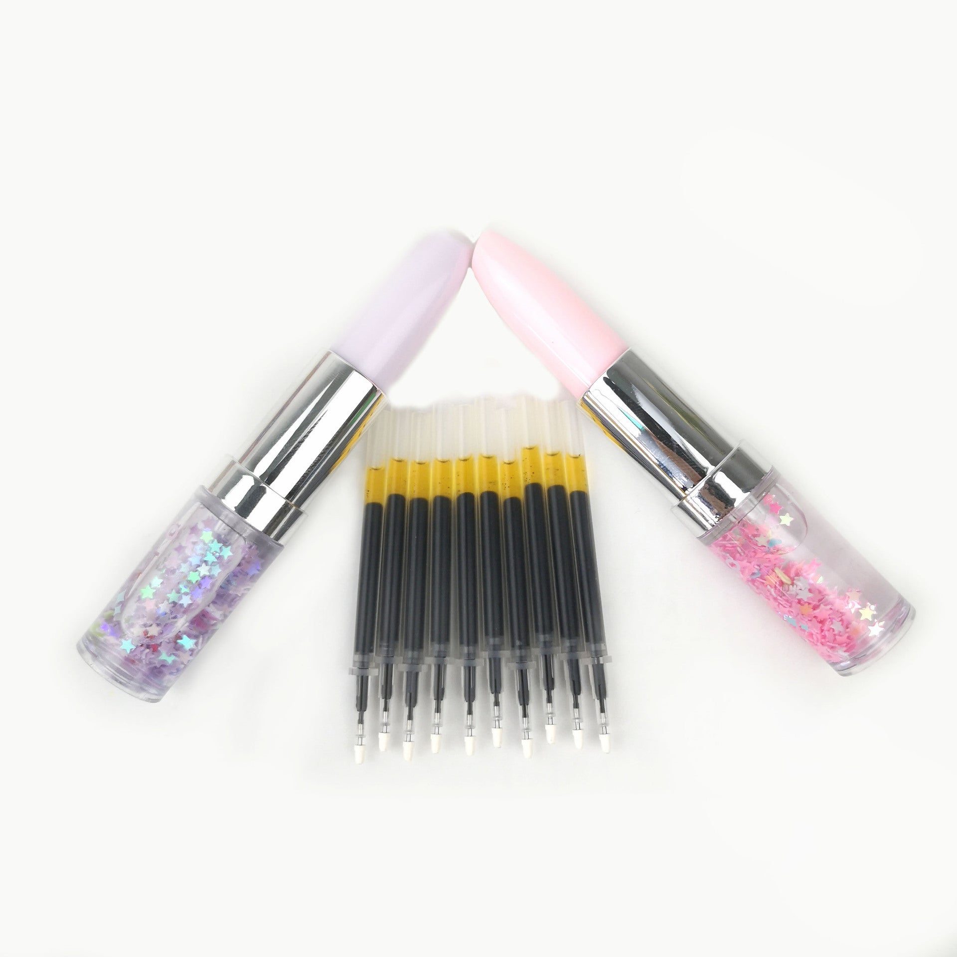 Wholesale Plastic Quicksand Powder Lipstick Shape Ballpoint Pen