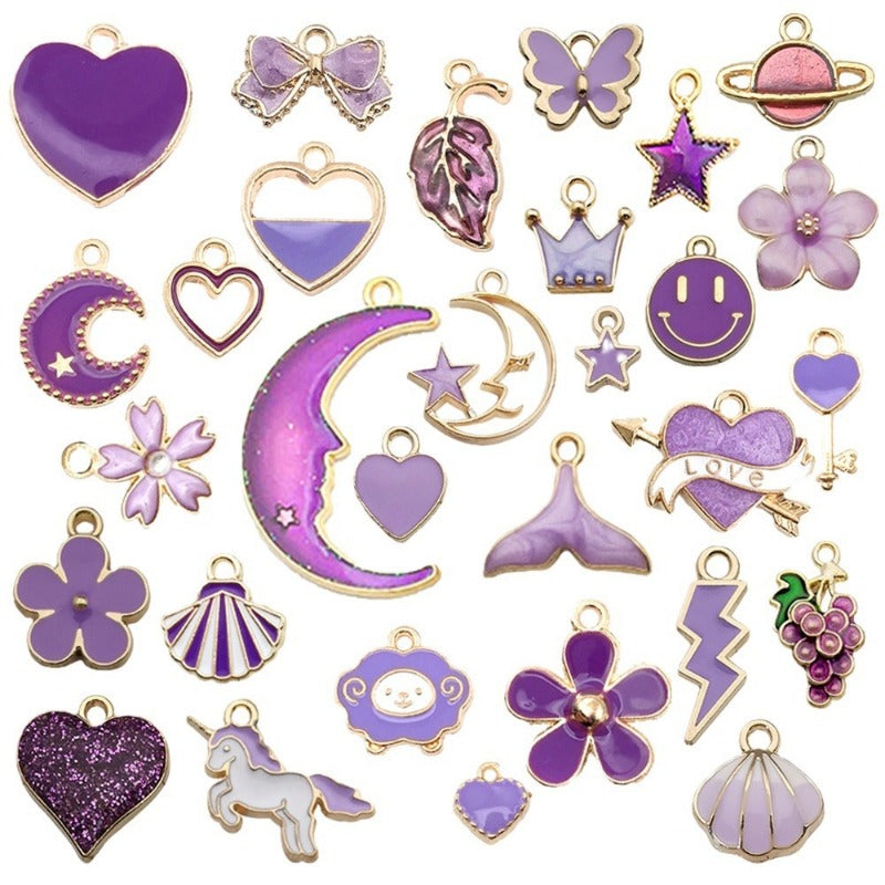 Wholesale Purple Drip Oil Alloy Flower Love DIY Necklace Bracelet Pendant