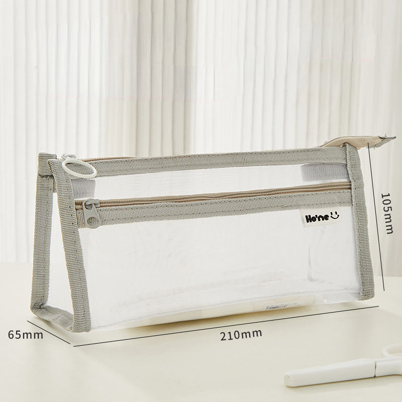 Wholesale Transparent Double-layer Mesh Pen Bags