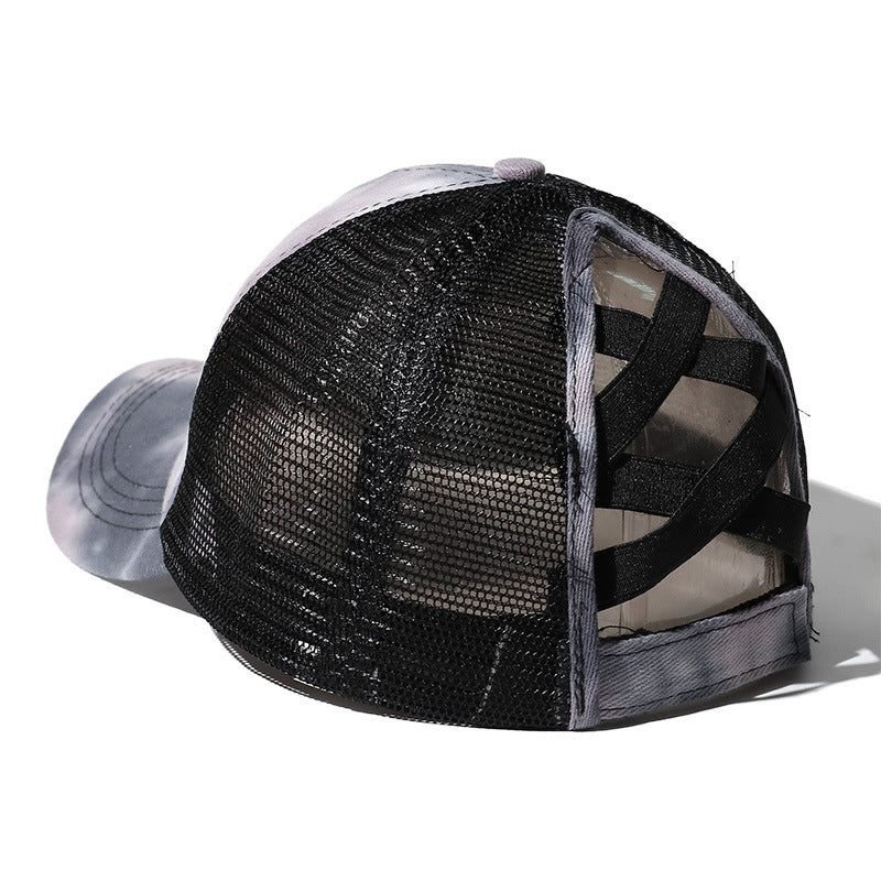 Wholesale Tie Dye Loop Cross Starry Pattern Ponytail Baseball Cap