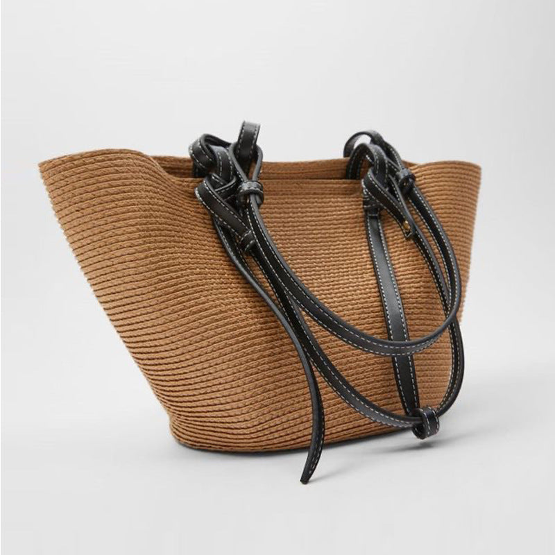 Wholesale Large-capacity Hand-made Straw Bag Color Matching Splicing Basket Seaside Holiday Beach Bag
