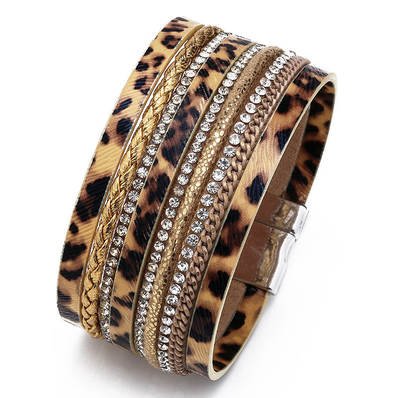 Juego de pulsera de cuero de leopardo de caballos al por mayor