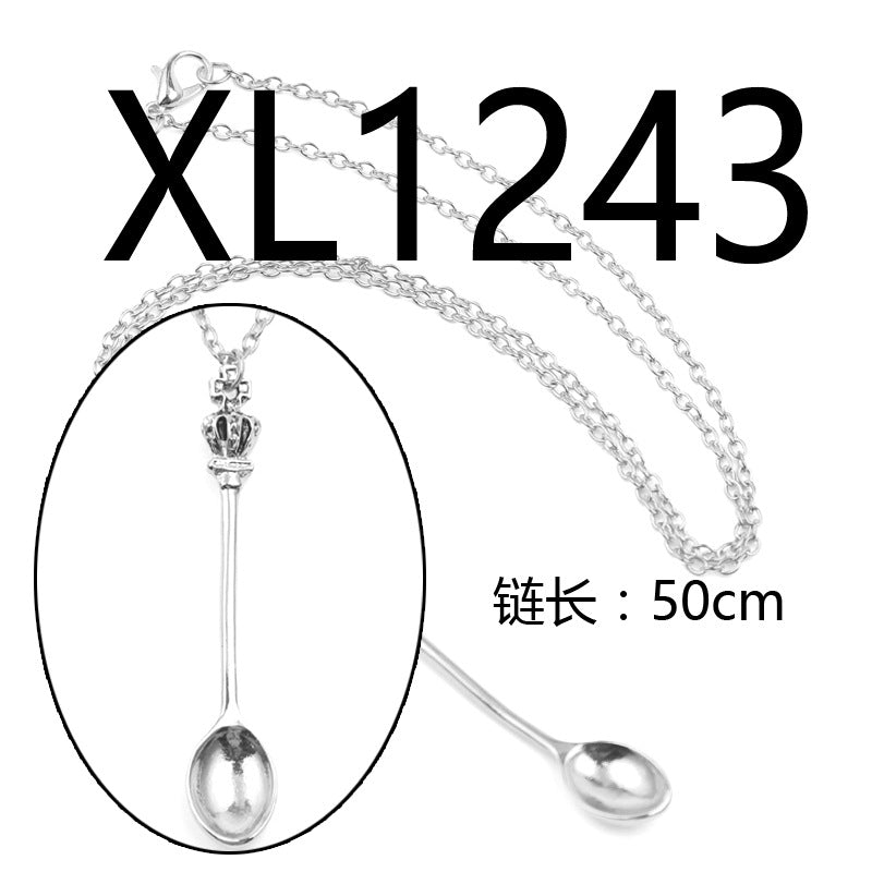 Wholesale Alloy Crown Mini Jewelry Gold Alice Crown Spoon Necklace
