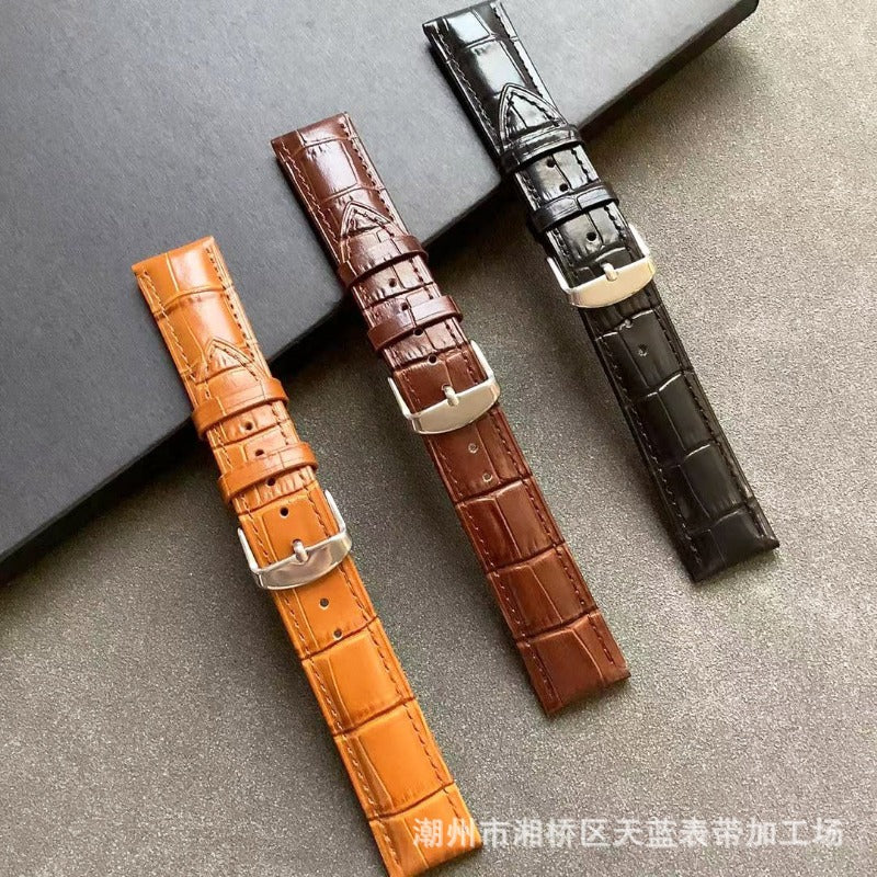 Wholesale Genuine Leather Top Layer Cowhide Bamboo Grain Flat Weave Pin Buckle Butterfly Buckle Universal Watch Strap