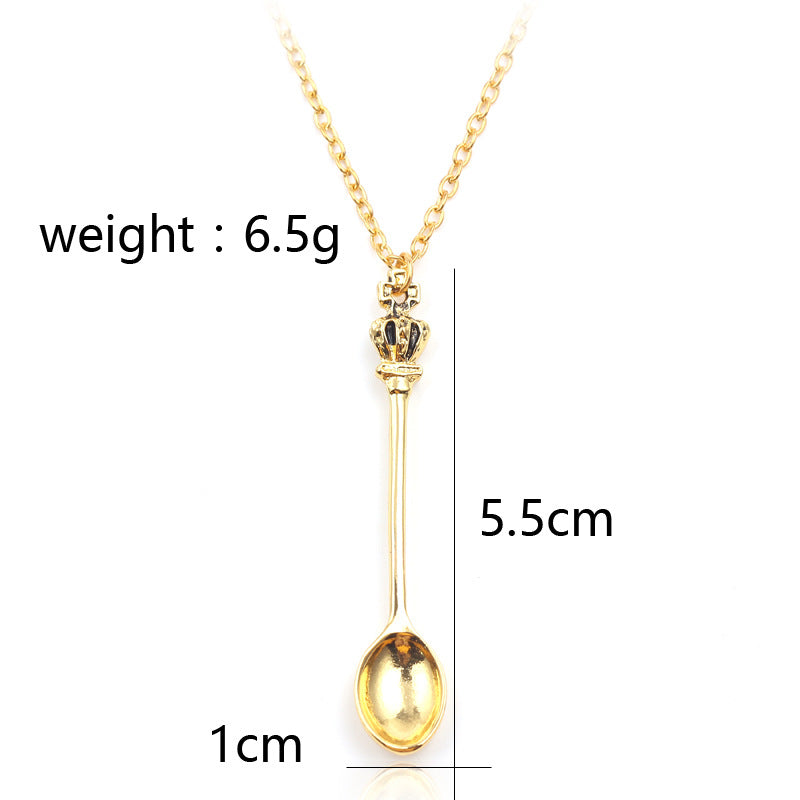 Wholesale Alloy Crown Mini Jewelry Gold Alice Crown Spoon Necklace
