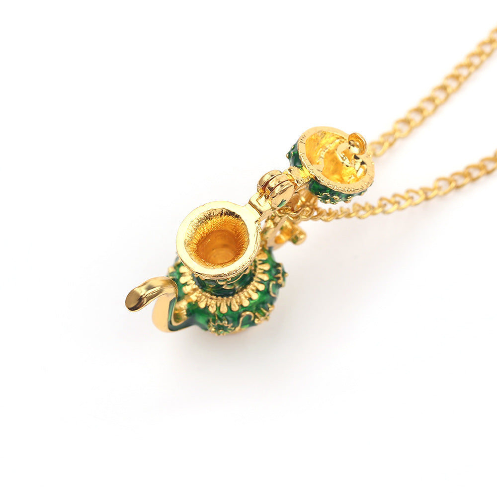Wholesale Vintage Green Alloy Dripping Oil Teapot Necklace