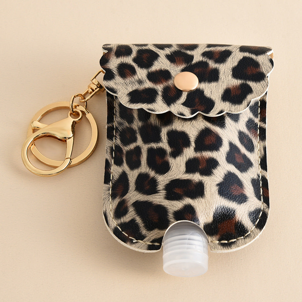 Wholesale Leopard Print Portable Hand Sanitizer Bottle Case Leather Bottle Case Keychain