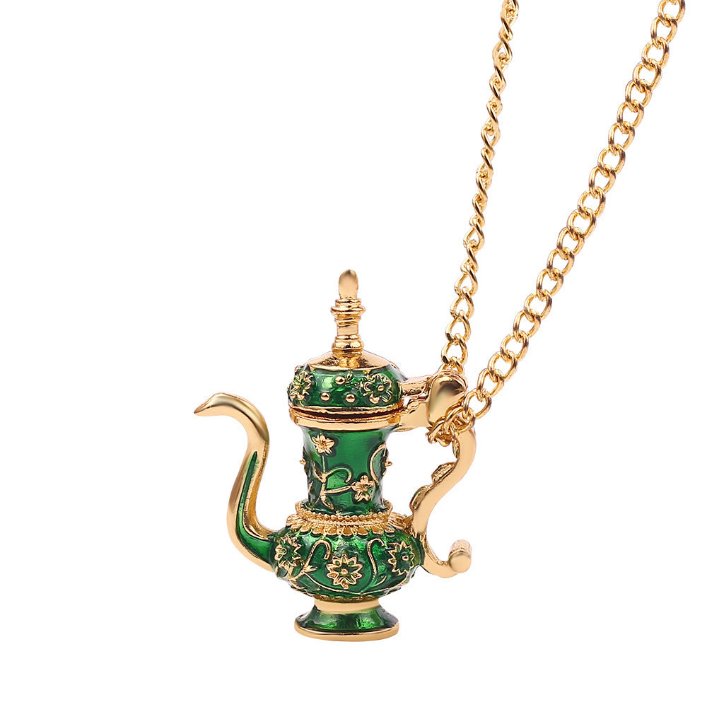 Wholesale Vintage Green Alloy Dripping Oil Teapot Necklace