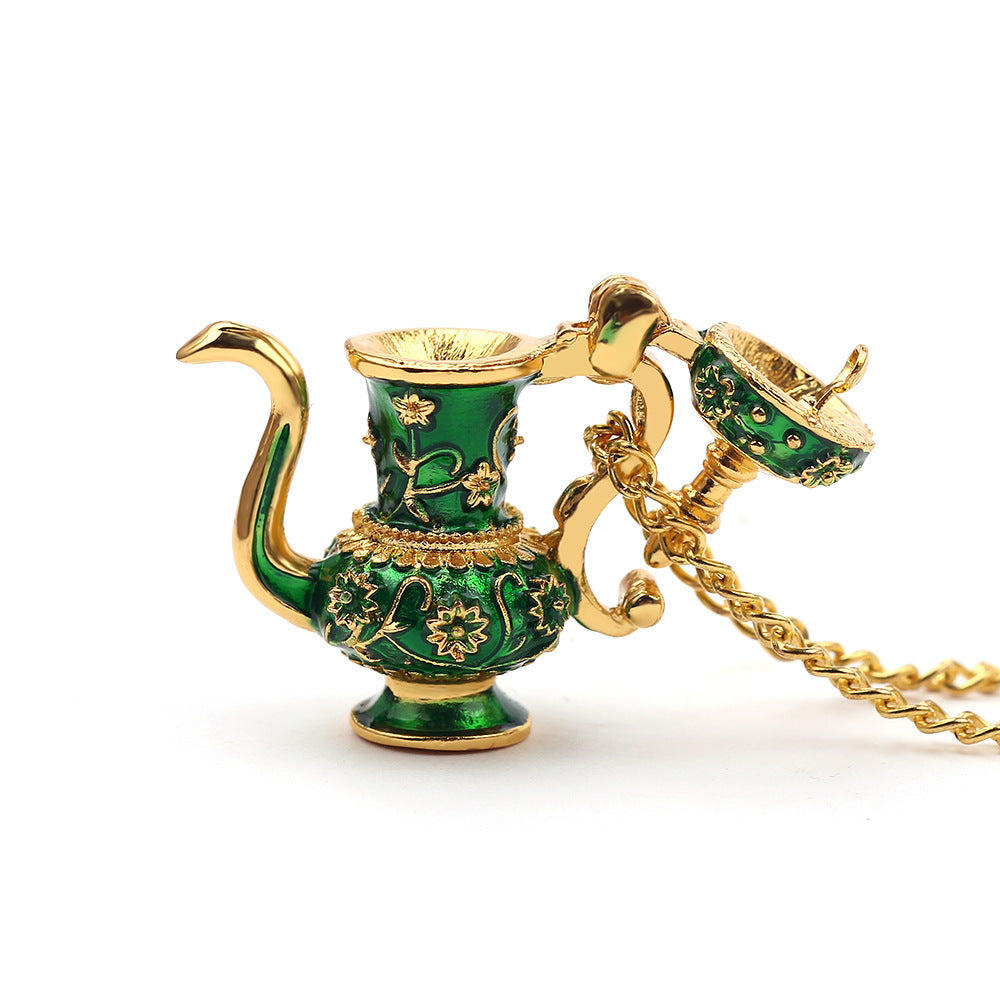 Wholesale Vintage Green Alloy Dripping Oil Teapot Necklace