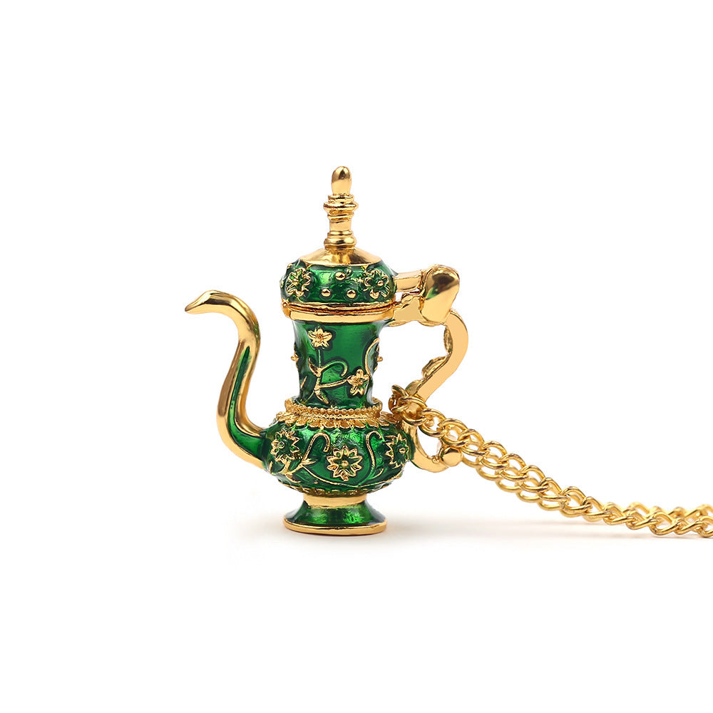 Wholesale Vintage Green Alloy Dripping Oil Teapot Necklace