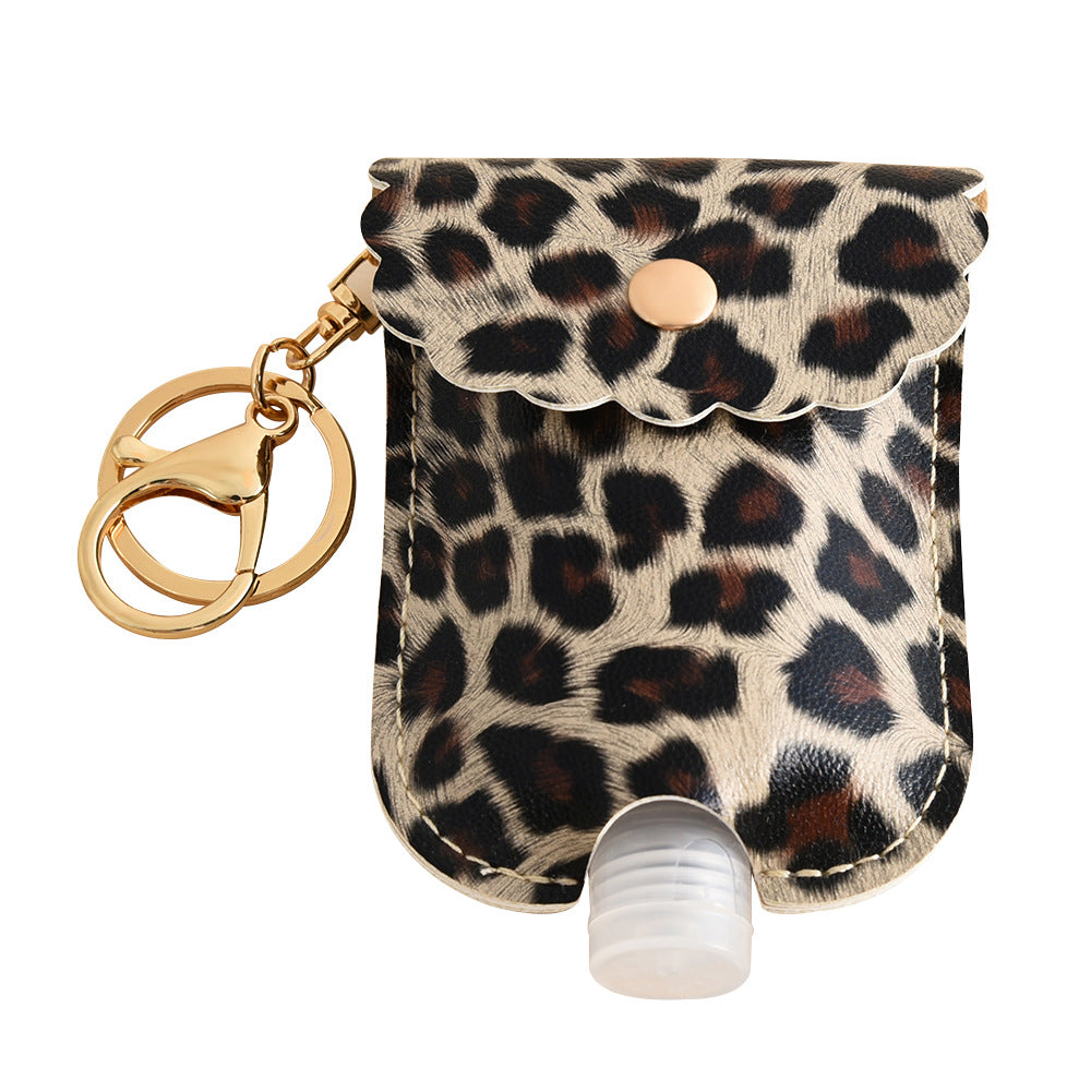 Wholesale Leopard Print Portable Hand Sanitizer Bottle Case Leather Bottle Case Keychain
