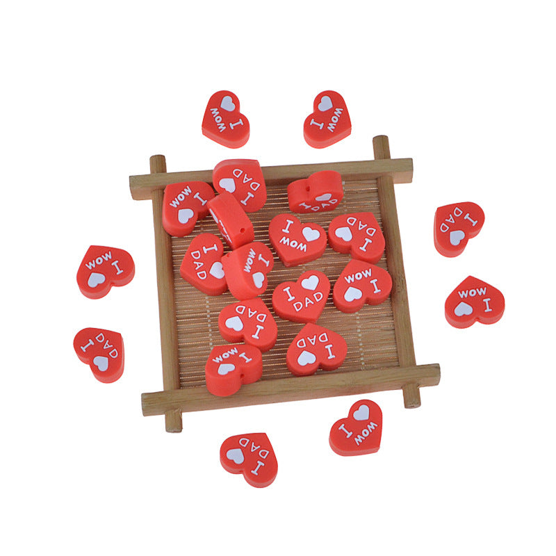 Al por mayor 20pcs bebé dentición amor corazón silicona cuentas de silicona