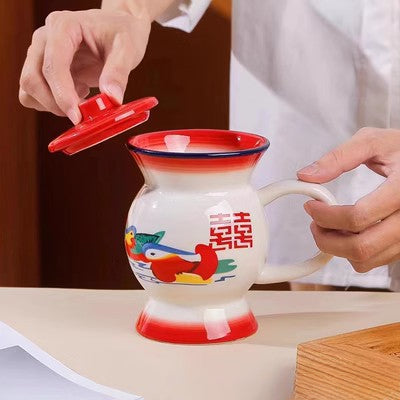 Wholesale Red Double Happiness Ceramic Cup