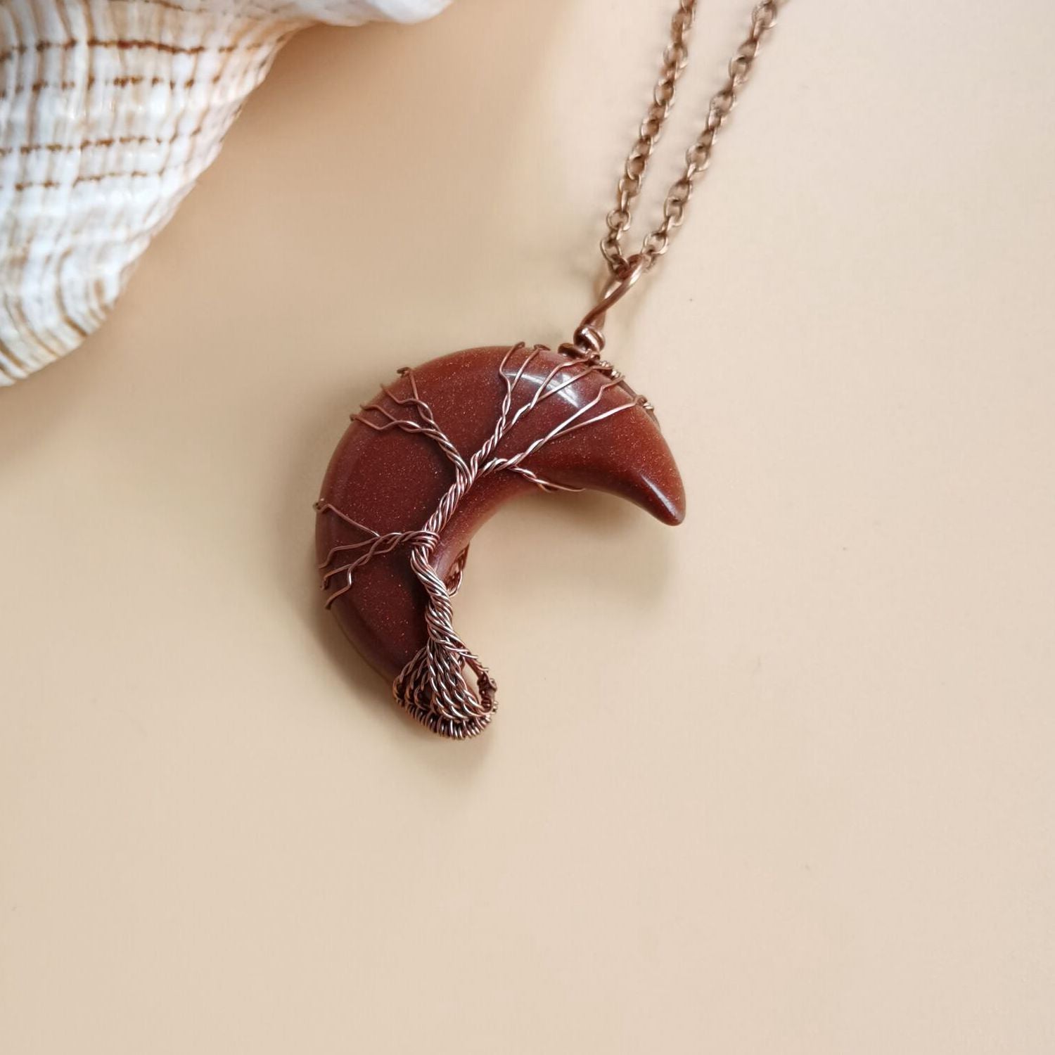 Wholesale Ancient Red Copper Entanglement of The Moon Natural Stone Life Tree Necklace