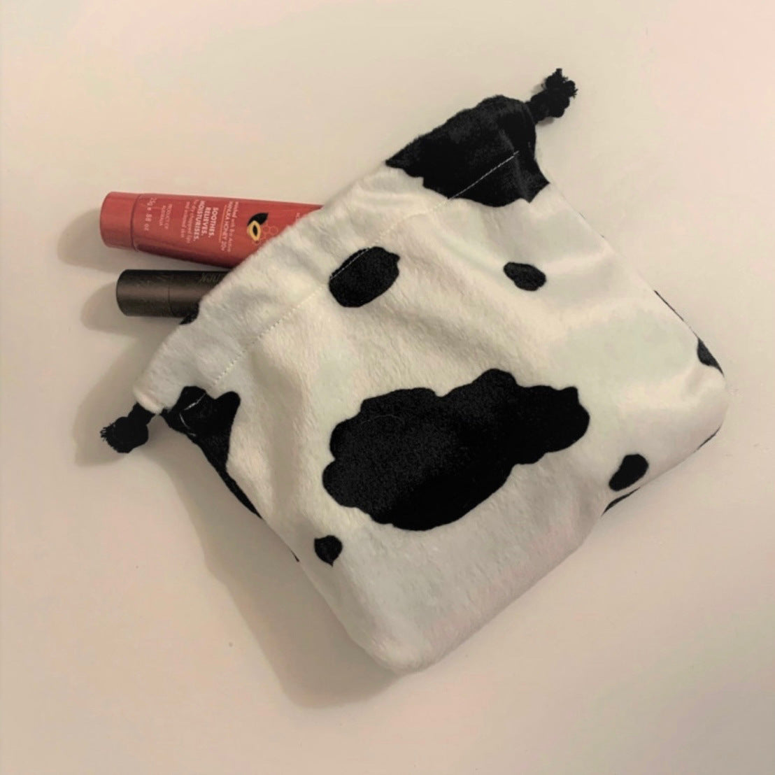 Wholesale Cow Pattern Bundle Pocket Short Plush Makeup Storage Portable Stationery Bag