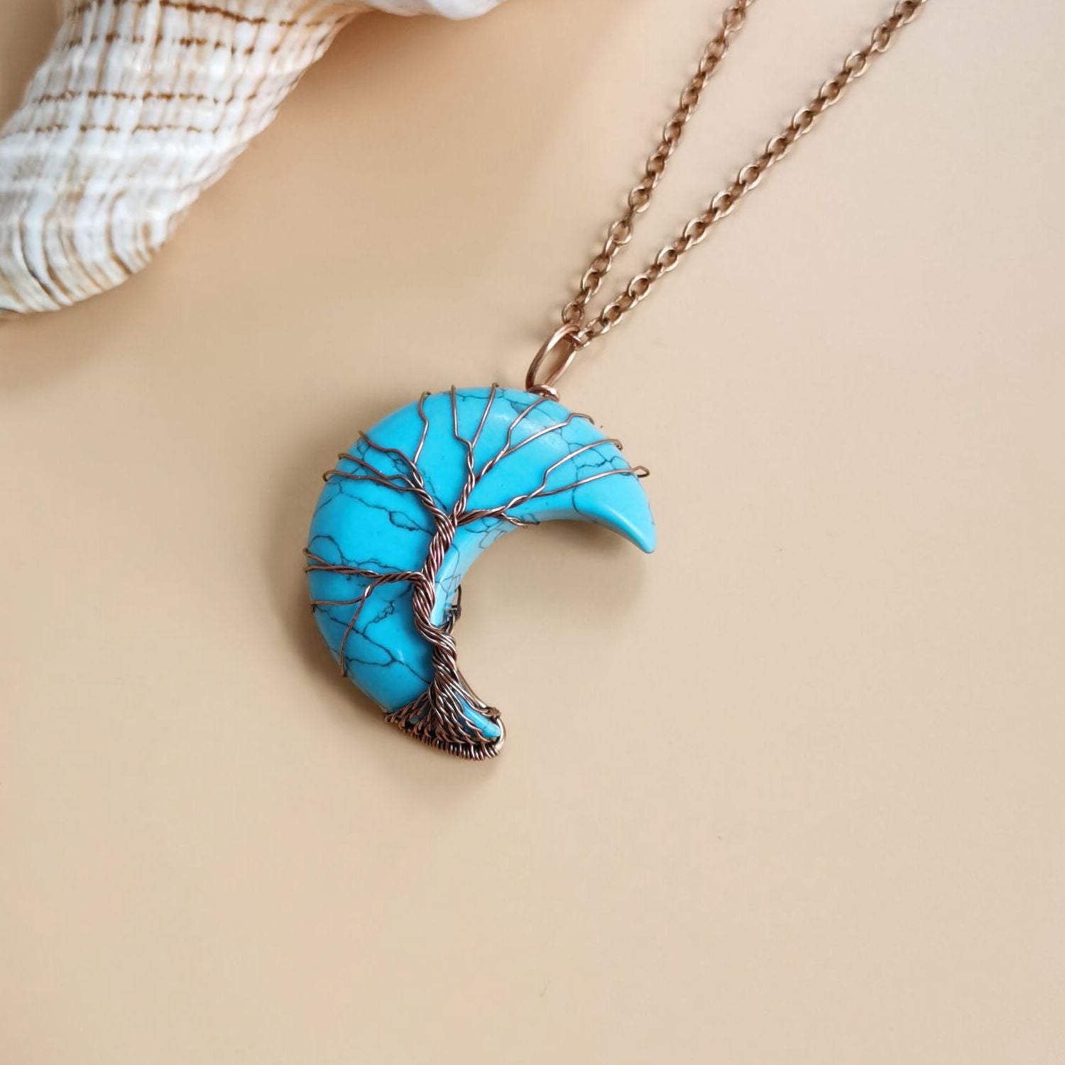 Wholesale Ancient Red Copper Entanglement of The Moon Natural Stone Life Tree Necklace